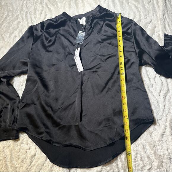Nicole Miller Size Large Black V-Neck Career Blouse Top Neutral Basic Business - Picture 7 of 9